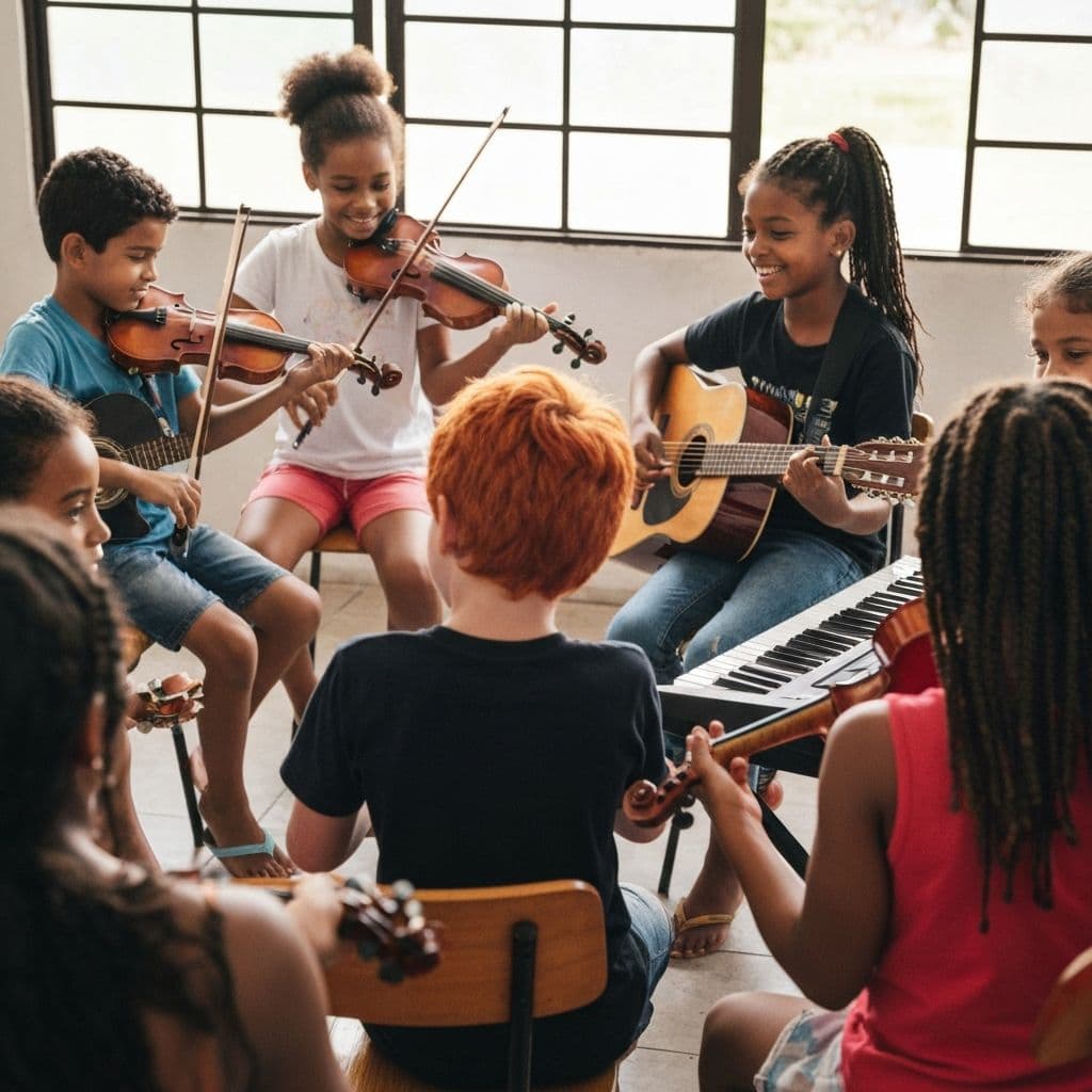 Crianças em aula de música